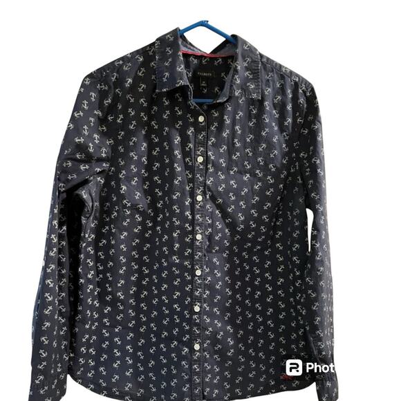 TALBOTS long sleeve shirt, navy anchor print, women's size 14 - Picture 1 of 10